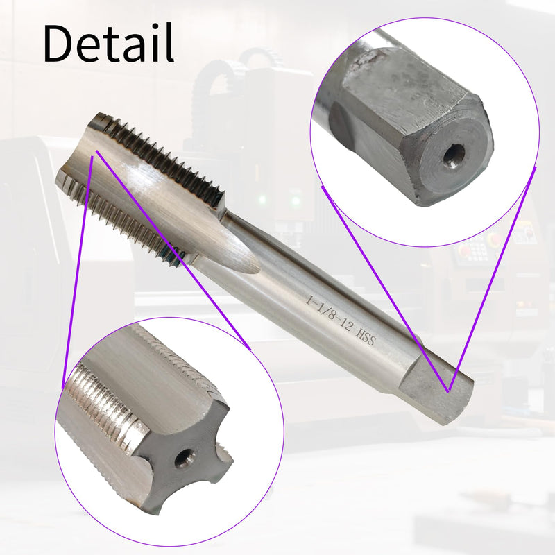 1-1/8"-12 Tap, Right Hand, UNF, Straight Flute, 4 Flute, 2B Accuracy Grade, High Speed Steel, Machine Tap