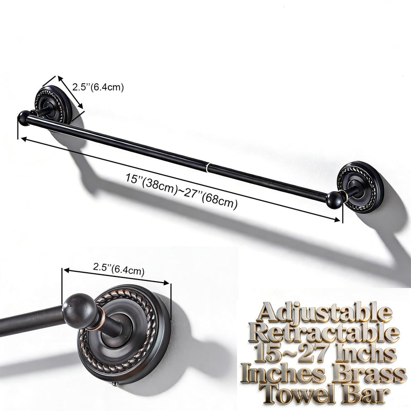 Towel Racks for Bathroom, NEWRAIN Adjustable Retractable 15-27 Inches Brass Towel Bar, Oil Rubbed Bronze Wall Mounted Towel Holder, Towel Rod for Kitchen Ring