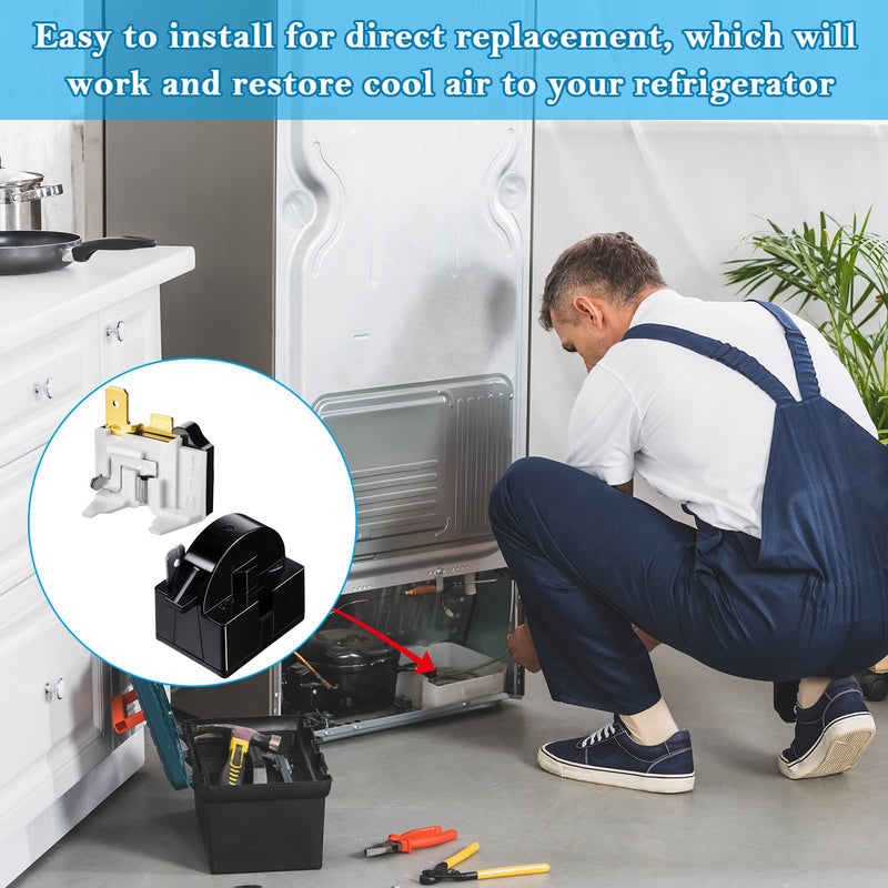 Mudder QP2-4.7 PTC Starter Relay 1 Pin Refrigerator Starter Relay and 6750C-0005P Overload Protector Compatible with LG Refrigerator Compressor, 2 Pieces in Total
