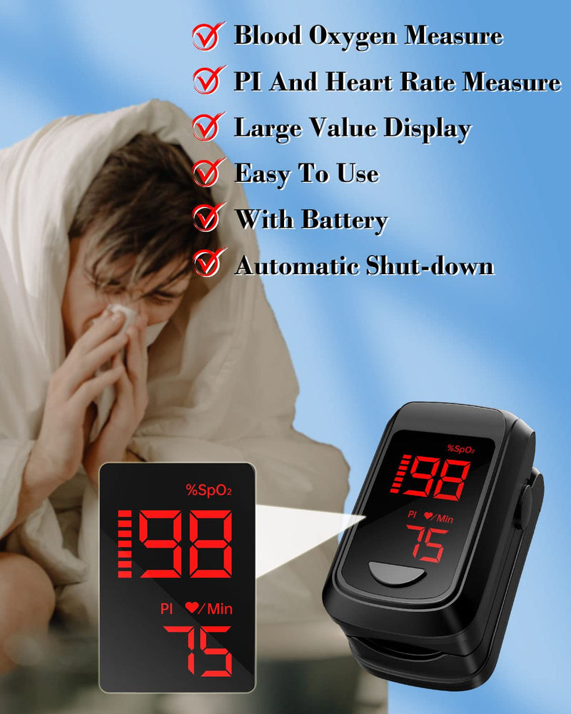 Pulse Oximeter Fingertip- Mini Oximeter Oxygen Saturation Monitor for SpO2/Heart Rate/PI, with Auto Graph Display,FSA/HSA Eligible Space Black