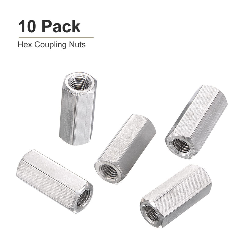 M8x1.25mmx30mm(DxPxH) Hex Coupling Nuts - 10Pack - Good for Home Garage Repairs - 304 Stainless Steel Polishing Rod Coupling Nuts - Silver Tone M8x1.25mmx30mm 10