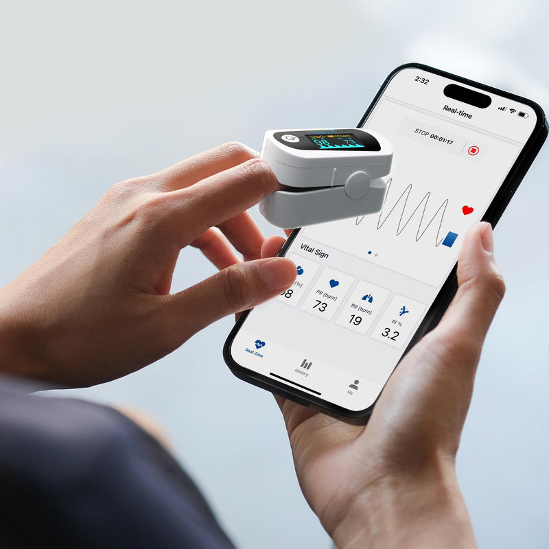 Innovo FSA/HSA Eligible iP900BP-B Fingertip Pulse Oximeter, Blood Oxygen Monitor with Free App, Plethysmograph, and Perfusion Index (with Bluetooth) with Bluetooth
