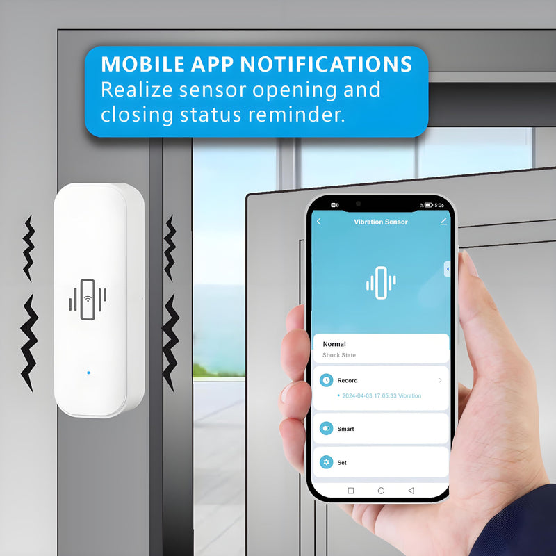 UHPPOTE 2.4GHz WiFi Vibration Sensor Shock Alarm Detector for Door Window Drawer Work with Tuya APP