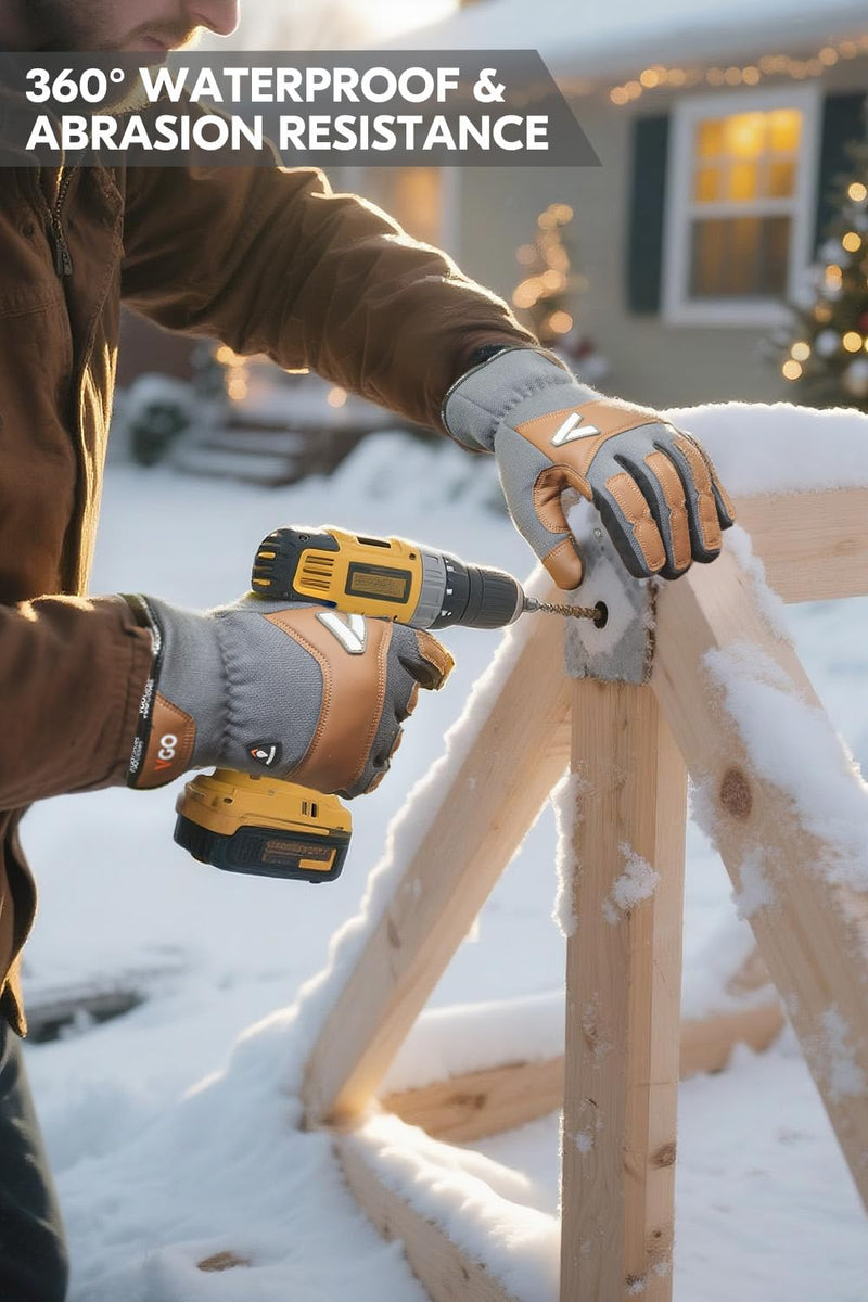 Vgo... Men's Winter Work Gloves,Waterproof Lining,Thorn Proof Safety Gloves,Touchscreen Compatible Medium Light Gray