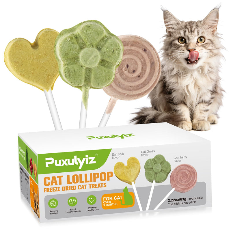 21pc Cat Lollipop Treats, Cat Grass Treats High Protein Nutrient Rich for Hairball Control and Healthy Coat, Cat Treats with Catgrass, Cranberry, Egg Yolk Flavor