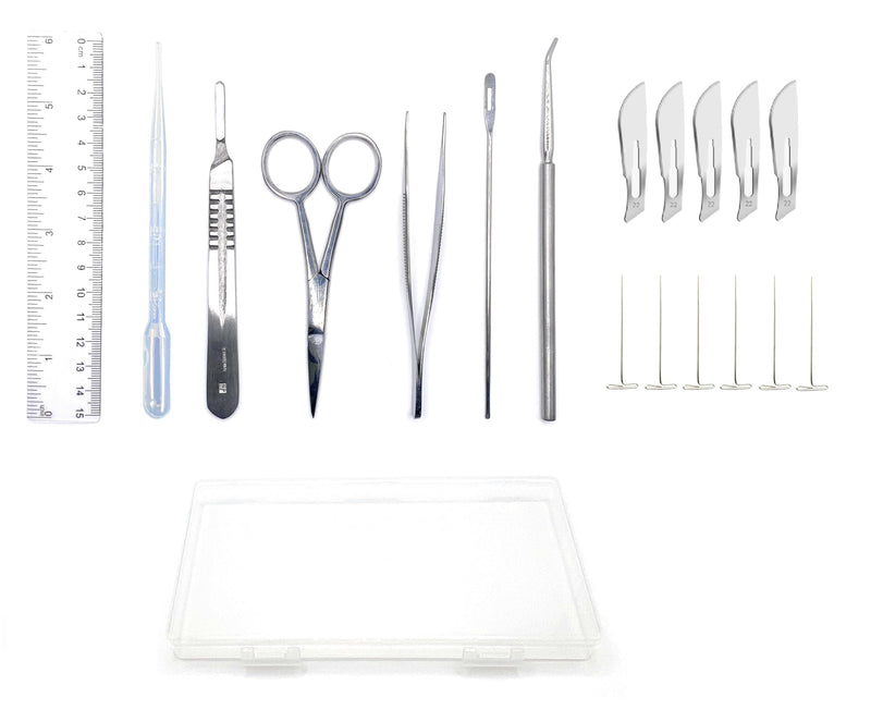 19 Piece Dissecting Kit Including Scissors, Forceps, Scalpel, and Probe in Plastic Case for Anatomy Lab, Biology, Students, and General Dissection