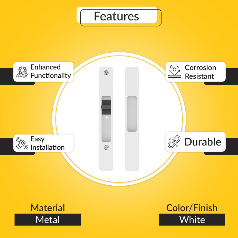 Brixwell Patio Door Handle Less Mortise Lock, White Finish, Metal Material, 8-15/16" Height, 6-1/4" Hole Centers, 1-1/4" Width, Sliding Patio Door Hardware Lock