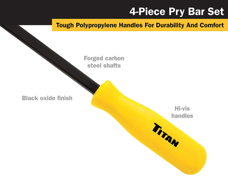 Titan 17101 4 pc. Pry Bar Set, Includes 8-Inch, 12-Inch, 18-Inch, and 24-Inch Screwdriver Pry Bars