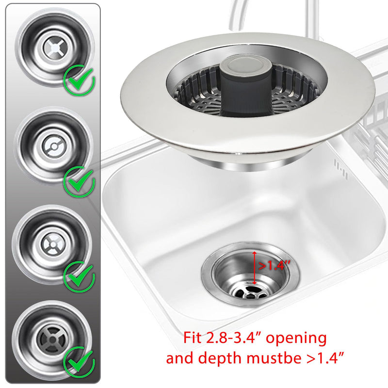 3 in 1 Kitchen Sink Stopper, Pop Up Kitchen Sink Drain Strainer, with An Extra Basket Strainer, Kitchen Sink Drain Stopper for US Standard 3-1/2 Inch, Brass Material Electroplate Silver