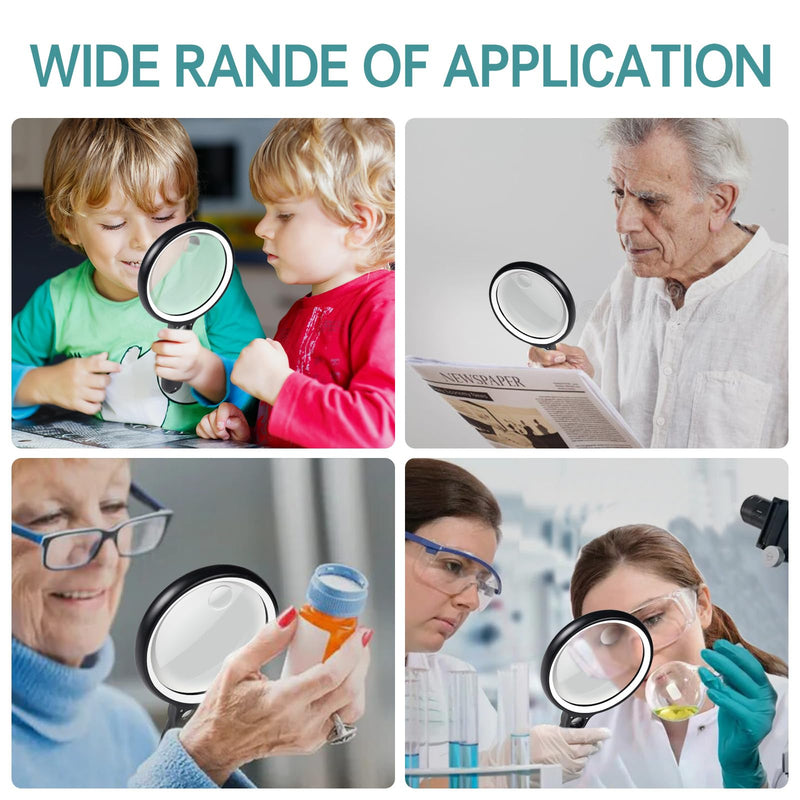 Large Magnifying Glass with 37 LED Light, 10X 20X 45X Handheld Illuminated Lighted Magnifier with 3 Light Modes Rechargeable Magnifying Glass for Seniors Reading, Inspection (Black & White) Black & White Magnifier with Light (No Case)