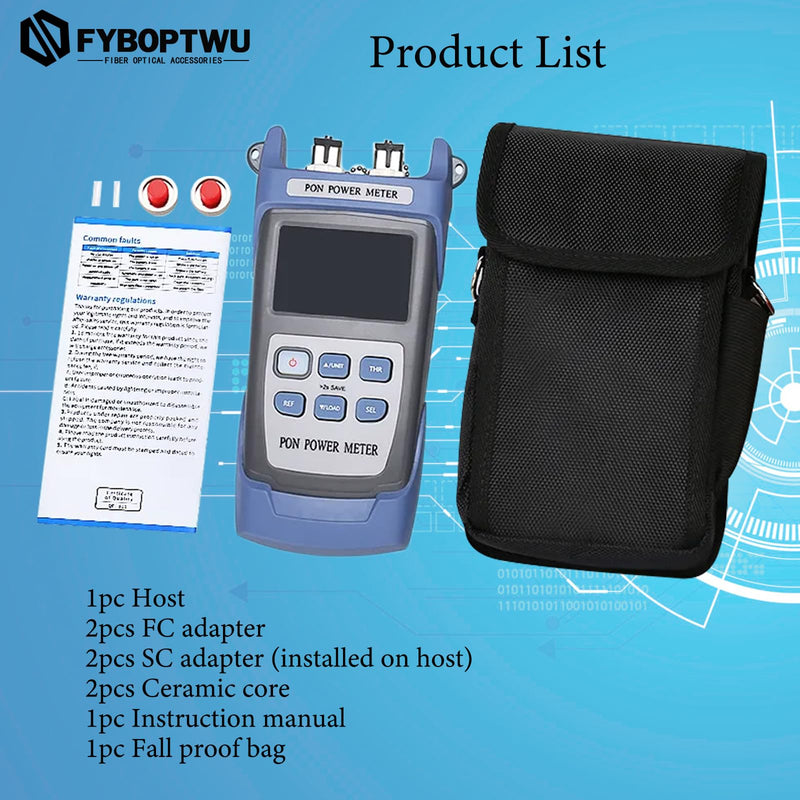 Optical Fiber Cable APC PON Power Meter Tester Tool ONT OLT Handheld PON Network Detection Online Fiber Tester with FC SC APC Adapter SC-APC
