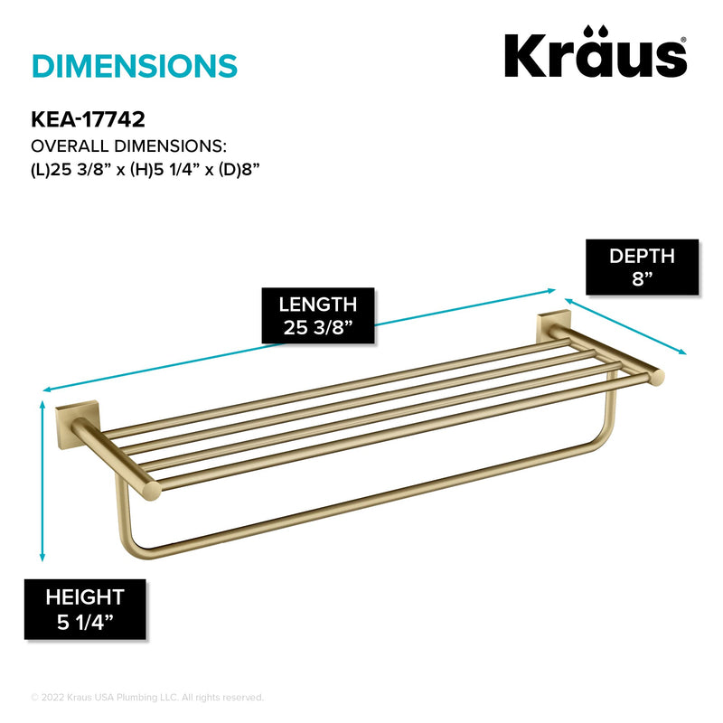 KRAUS Ventus Bathroom Shelf Towel Rack with Towel Bar, Brushed Gold Finish, KEA-17742BG