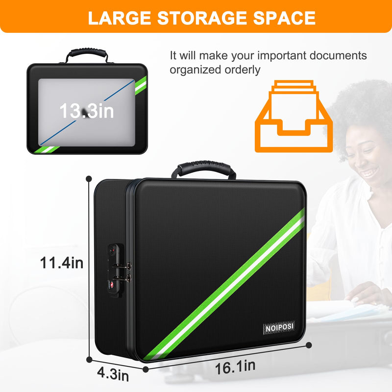 Noiposi 5200℉ Fireproof Document Box, 16.1x 11.4x4.3 Inch Waterproof and Fireproof Document Organizer,Portable Home Travel Safe Storage Box for Legal Size Documents,File and Birth Certificate,Black Black Large