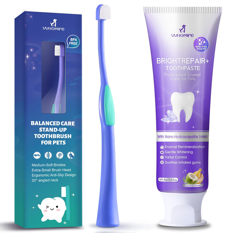 Enzymatic Dog & Cat Toothpaste with Nano-Hydroxyapatite + Medium-Soft Bristles Toothbrush