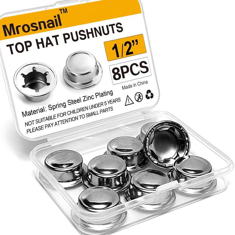 8PCS 1/2” Push Nuts Axle Cap, Push on Pushnut Spring Steel Permanent Washer Caps with Zinc Mech Finish for Hand Trucks, Rolling Bins, Lawn Wagons – Reliable Alternative to Cotter Pins 8pcs 1/2“