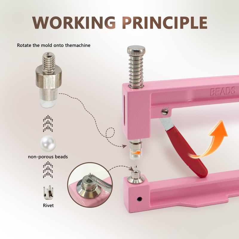 Pearl Setting Machine Hand Press Tools 2 Boxes White No Holes Pearl Beads with Rivet Studs Screw Heads L Hexagon Wrench for Decorating Clothes Hat Trousers Dresses Bag Hair Band DIY Crafts (Pink) Pink