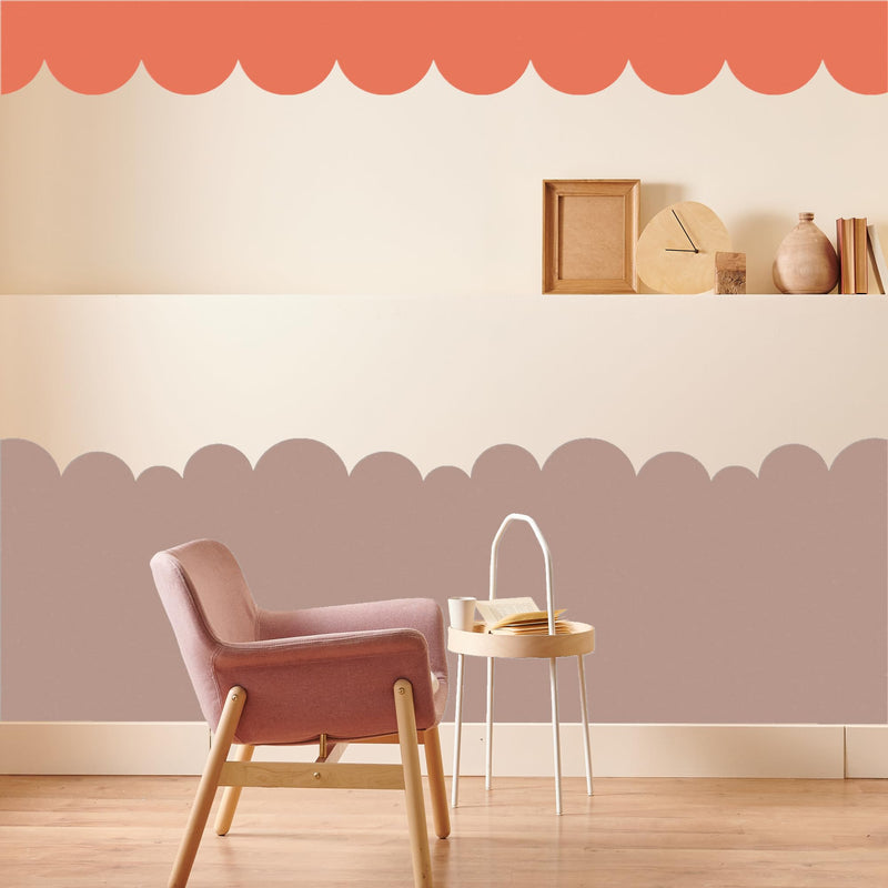 Scallop Border Wall Stencils Kit for Painting Large Pattern on Wall, Reusable Cloud Scallop Edge Template for Nursery, Kids Bedroom Livingroom Home Scandinavian Boho Painting Wall Décor