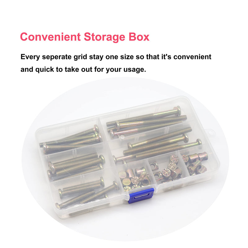 cSeao Crib Screws,Bed Frame Bolts and Nuts Kit, Crib Parts, Bunk Bed Screws, 25-Set M6-1.0x40mm/ 50mm/ 60mm/ 70mm/ 80mm Furniture Barrel Bolts Assortment Kit for Dream on me, Delta, Graco, Fisher Crib