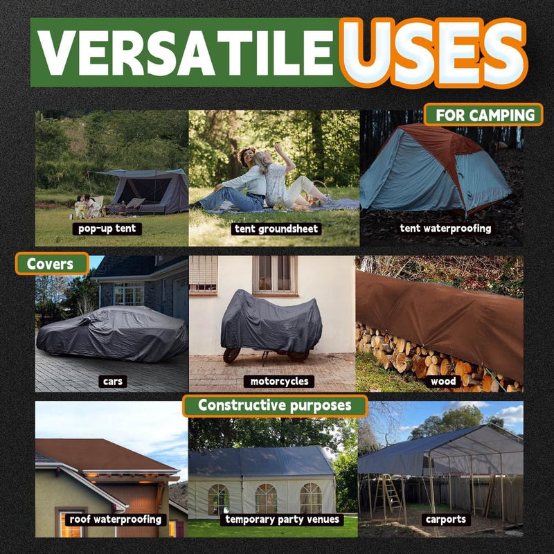 RAINDEWAY 4x20 Feet Super Heavy Duty Tarp 18 Mil, UV Resistant, Weatherproof, Multipurpose Waterproof Poly Tarp with Grommets and Reinforced Edges, Brown/Gray Tarp Gray/Brown 4'x20'-Finished Size