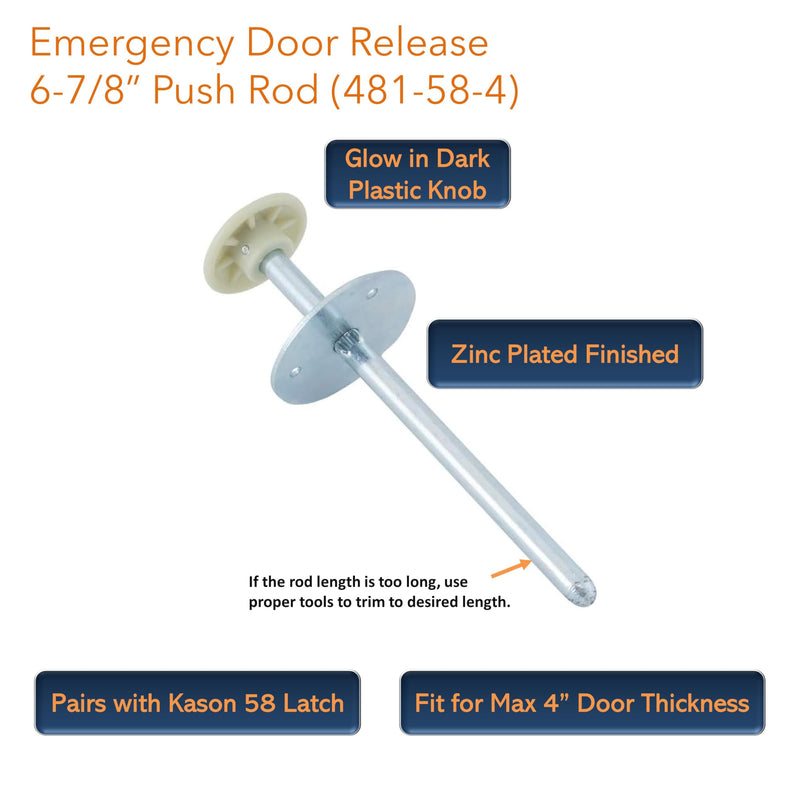 Awoco Kason 481 Inside Release Handle, Glow in Dark, Push Rod for 4" Thick Door of Walk-in Coolers and Freezers, Overall 6-7/8" (Steel 58 Short) Steel 58 S