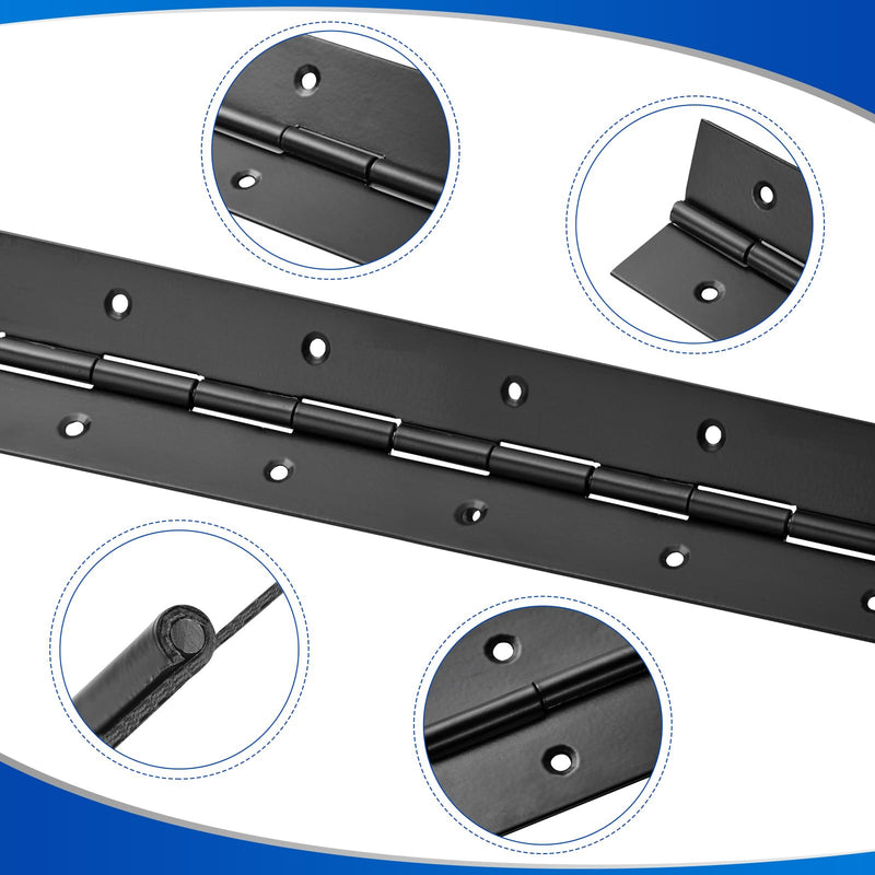 2Pack Heavy Duty Piano Hinge 30 Inch Stainless Steel Piano Hinge Black Continuous Hinge with Hole for Cabinets Boat Marine Door Box French Window Woodworking, 0.047" Leaf Thickness, 1.5'' Open Width
