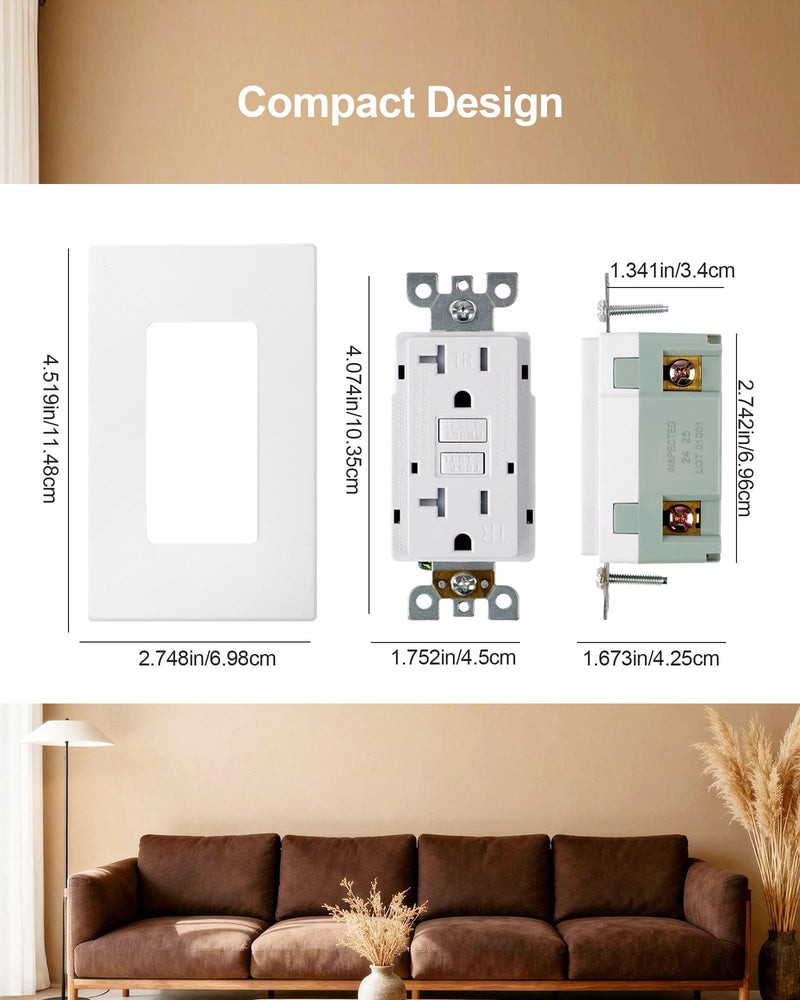 Veltrone GFCI Outlet 15 Amp Tamper-Resistant 2 Pack | UL Listed, GFI Electrical Outlet 15 Amp with Wall Plate White Ground Fault Circuit Interrupter Receptacle