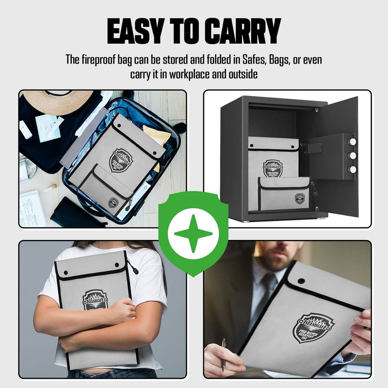 Fireproof Document Bag, Waterproof Money Bag Pocket with Zipper Closure, Storage Pouch for Valuables, A4 A5 Document File, Cash, Credit Card, Passport (Grey, small+big set) Grey