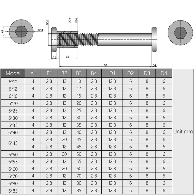MroMax M6 Binding Screws, M6 x 12mm Stainless Steel Binding Screws and Rivet Socket Cap Connecting for Binding Baby Bed Furniture, DIY Leather, Scrapbook and Photo Albums 5Pcs M6 x 12mm Nut