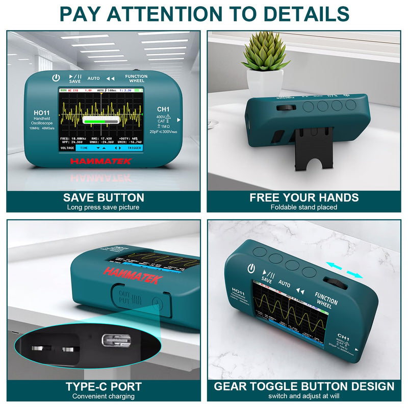 HANMATEK HO11 Handheld Digital Oscilloscope - 10MHz Bandwidth, 48MSa/s High-Precision Sampling, 2.8" TFT Display, USB Rechargeable, Advanced Trigger System, Portable for Fieldwork Professional 10 Mhz