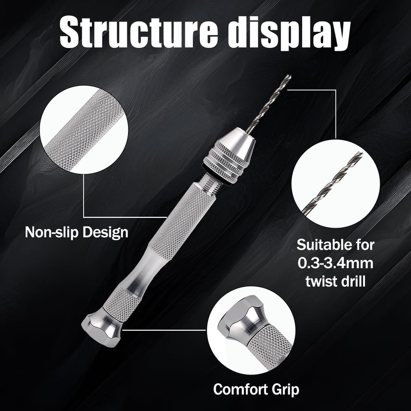 112 Pieces Precision Pin Vise Hand Drill Set Metal Manual Craft Drill Clamping with Micro Twist Bits for Jewelry, Wood, Manual Work DIY, Model Making TS/SDZKQ-01