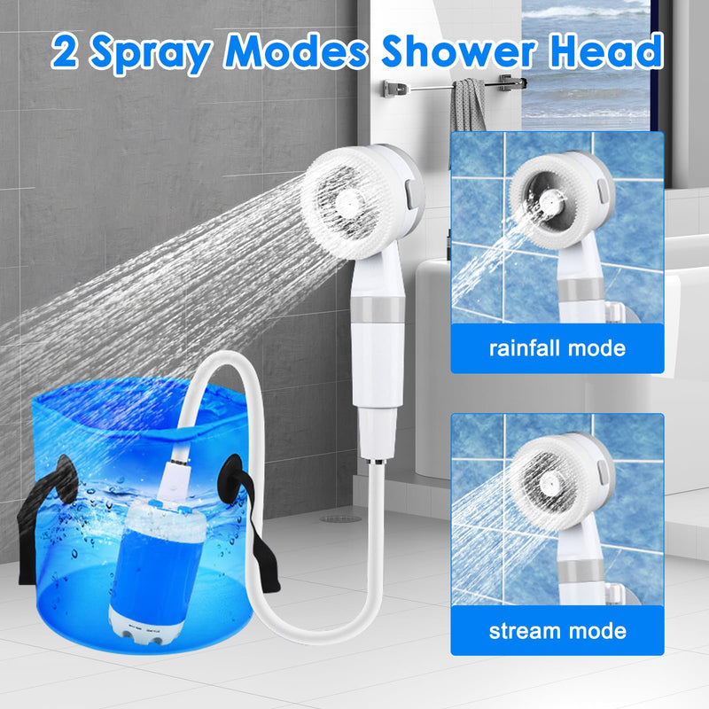 Yuehuam Portable Camping Shower Outdoor Camp Shower Pump with Rechargeable Battery, Electric Shower Pump with Intelligent Digital Display Multiple Spray Modes for Camping, Hiking, Traveling,RV Without Rinsing Nozzle