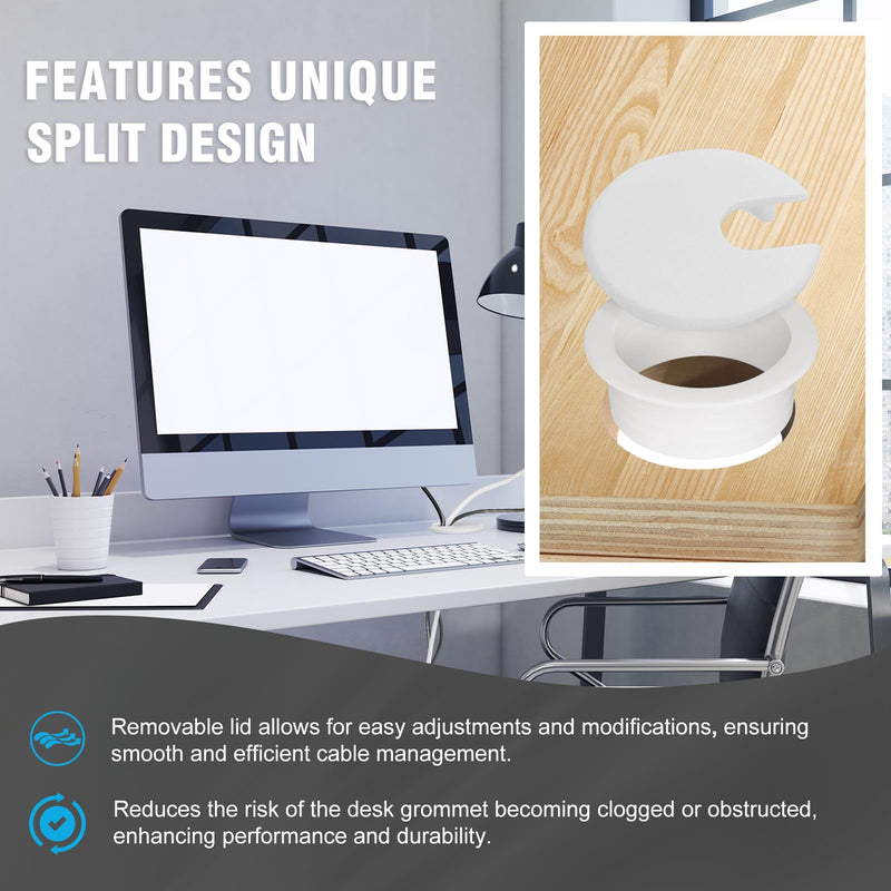 1-1/2" White Desk Grommet, JTemgle Plastic Cable Hole Cover Computer Table Cord Wire Organizer Caps Desktop Cord Management for Home Office TV Stands Tabletops, 5 Pieces 1-1/2" / 38mm