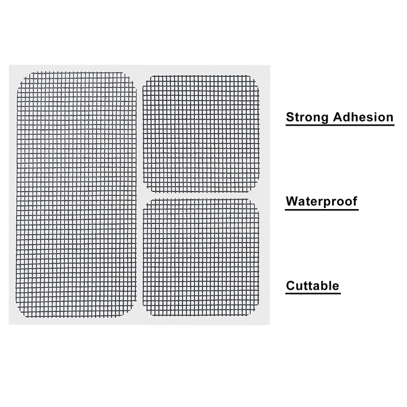 Window Screen Repair Patch, 10 Patches, 4"*1.9" & 1.9"*1.9", Black, 3-Layer Strong Adhesive Window Screen Mesh Tape, Repair Kit for Window and Door Screen Tears Holes 4"*2" & 2"*2"