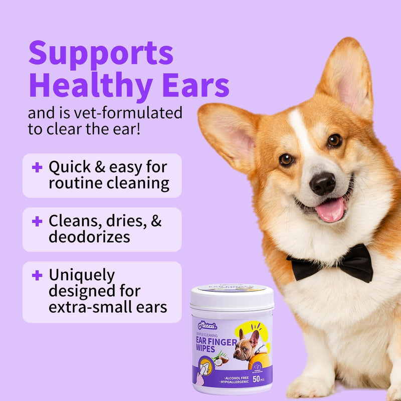 MIOSSZI Dog Ear Cleaner Finger Wipes for Dogs & Cats – Removes Wax & Odor, Helps Soothe Itchy Ears, Pet Ear Cleaning Finger Wipes 50 Count