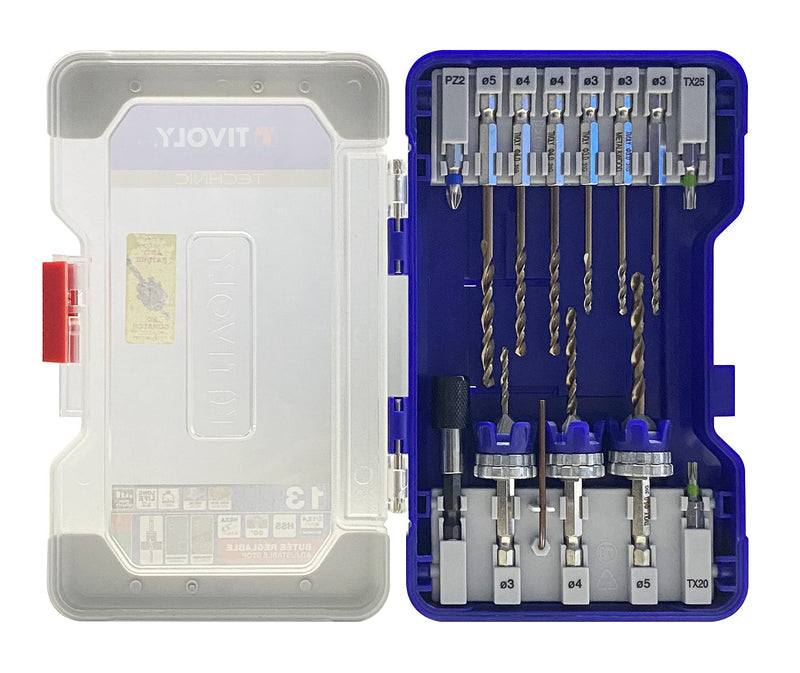 TIVOLY - 13-Piece Deck Kit: 3 Special Deck Sets (HSS Ø1/8"-5/16"-3/16" Drill Bits) + 6 HSS Drill Bits + 3 Stainless Steel Bits + Accessories - Hex Shank 6.35mm