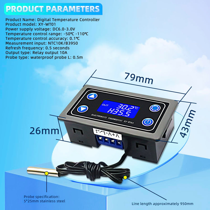 DC 12V Electronic Temperature Controller Programmable -50 to 110 Degree Celsius Thermostat Control Switch Module