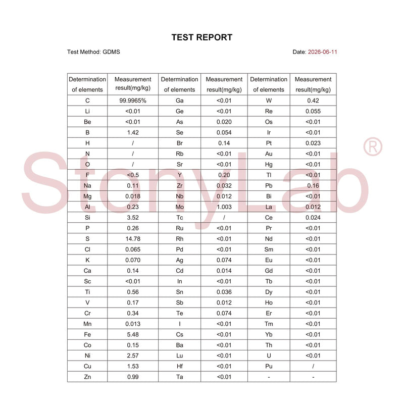 stonylab Graphite (C) Sheet Electrode, 10x10x3 mm, 99.99% Purity for Electrochemistry