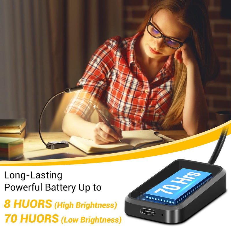 Book Light 2 Pack, Rechargeable Reading Lights for Books in Bed-Eye Caring 3 Colors, Stepless Dimming, 360° Flexible Studying Small Desk Lamp, Lightweight Clip-on LED Night Light for Book Lovers, Kids Black
