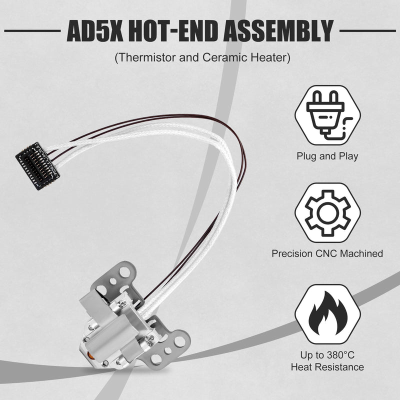 Hotend Heating Assembly Kit for Flashforge AD5X, Complete Replacement with Ceramic Heater Thermistor Sensor Metal Clip & 4 Screws for AD5X 3D Printer Extruder Parts & Accessories