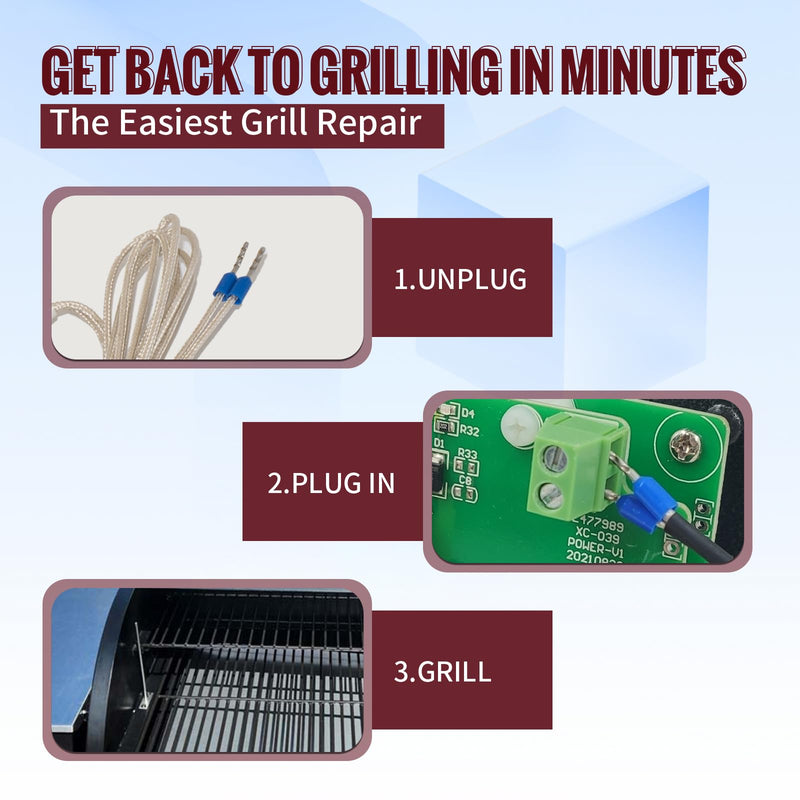 7" (180mm) RTD Temperature Probe Replacement for Certain Z-Grill Models, Compatible with Z Grills 10002B / 10002E / 1000C / 1000D / 1000E / 550A / 7002B / 7002E / 700D / 700E, with 48" Cord