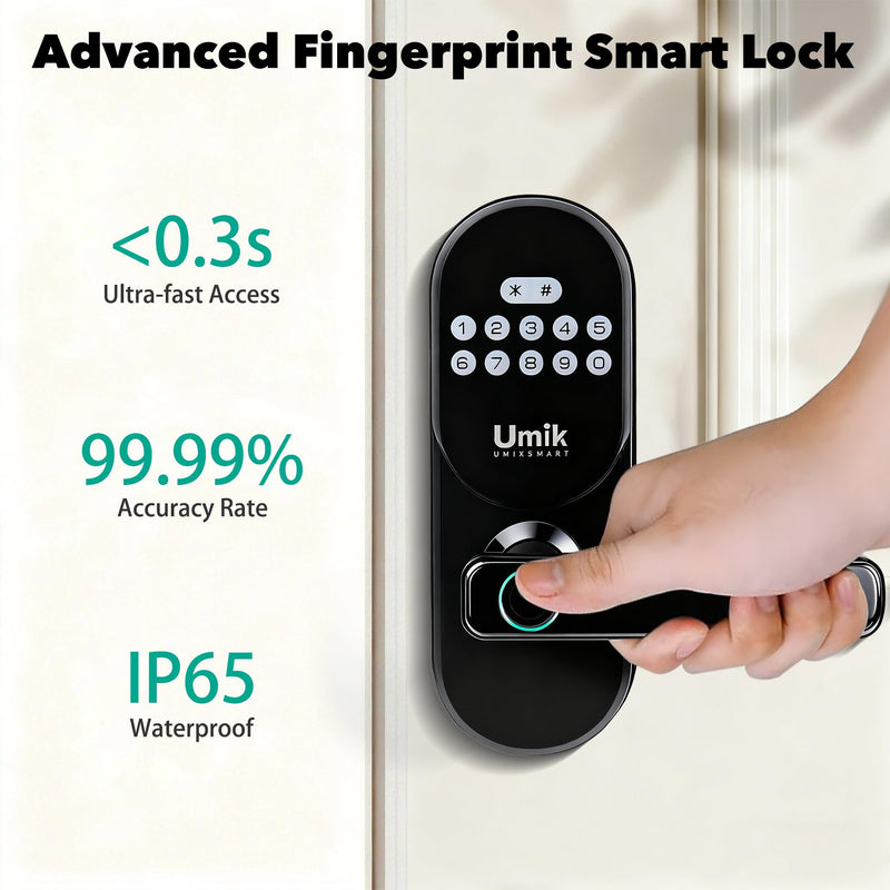 Fingerprint Smart Door Lock with Handle, Keyless Entry Door Lock for Front Door, Auto-Lock, APP Control, Easy Install (Black)