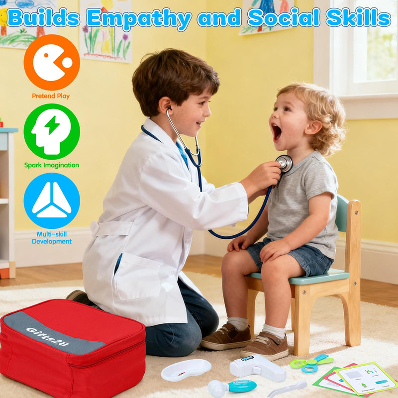 Gifts2U Kids First-Aid Kit Toy, 28-Piece Pretend Play Doctors Kit for Kids with Real Stethoscope and Storage Bag, Educational Medical Set Realistic Role Play Toy, Doctor Gift for Girls Boys Ages 3+