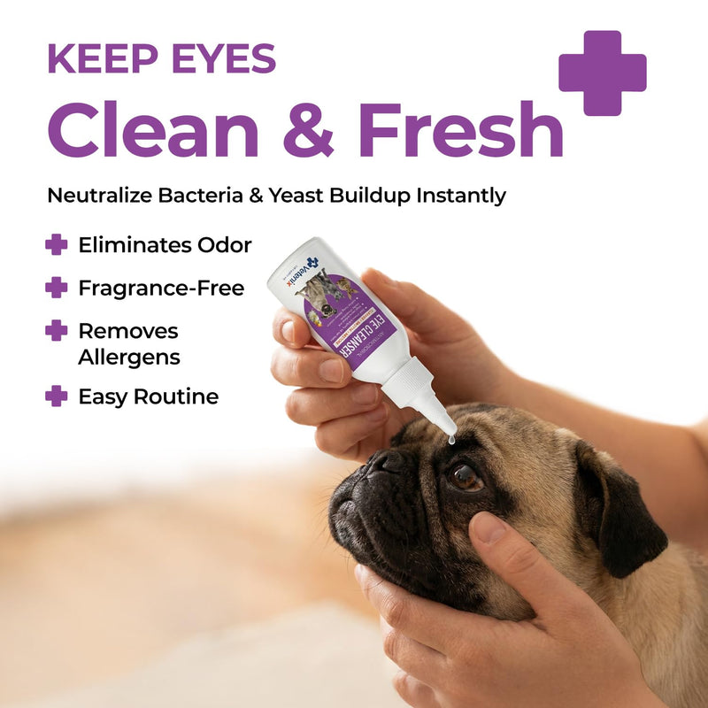 Dog and Cat Eye Wash Cleaner Eye Drops for Dogs and Cats to Flush and Soothe Eye Irritations, Dog Tear Stain Cleaner, Safe for All Animals. 3.38 Ounces