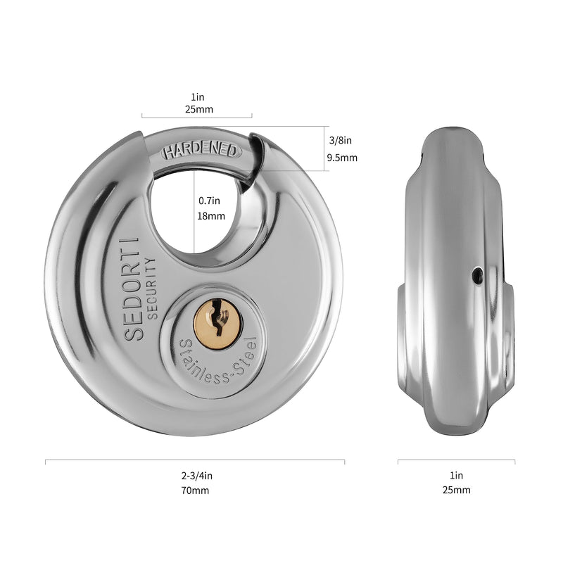 5-Pack Disc Padlocks Keyed Alike, 2-3/4 inch Wide, Stainless Steel 304 Round Lock, Waterproof and Rustproof Storage Lock with Brass Keys, Ideal for Storage Unit Gate, Outdoor, Shed, Fence 5 PACK