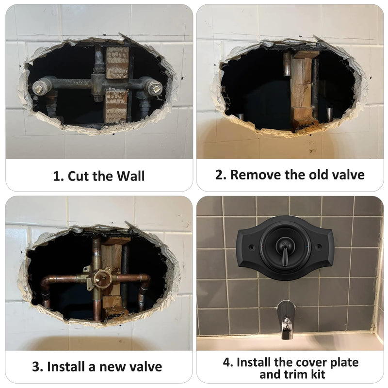 Renovation Shower Cover Plate for 2-Handle or 3-Handle to 1-Handle Shower Updates, Matte Black