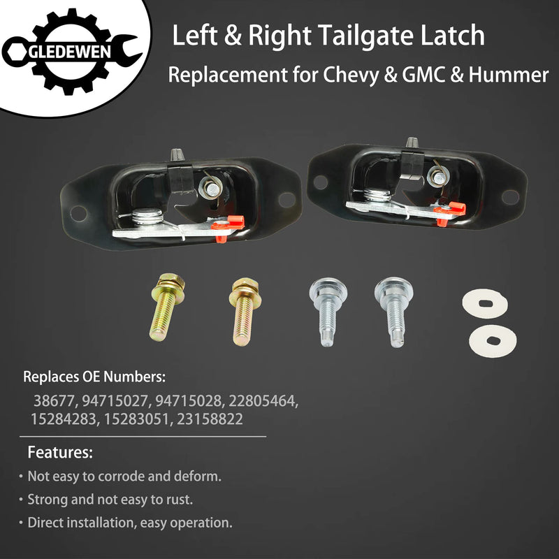 Gledewen Tailgate Latch Kit, Compatible with 2007-2018 Chevy Silverado & GMC Sierra 1500 2500 3500 HD, Rear Left Driver & Right Passenger Liftgate Key Latch, with Tail Gate Striker Bolts 2pcs Tailgate Latch Kit