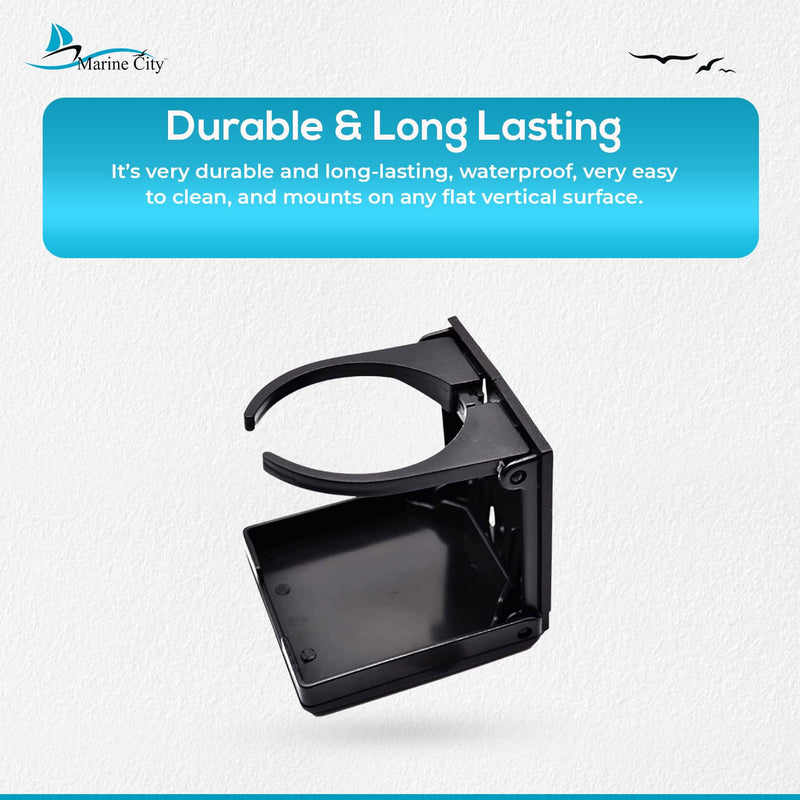 MARINE CITY Adjustable Arms Folding Cup Holder – Durable, Space-Saving Design, Adjustable Arms Black 1 Pcs
