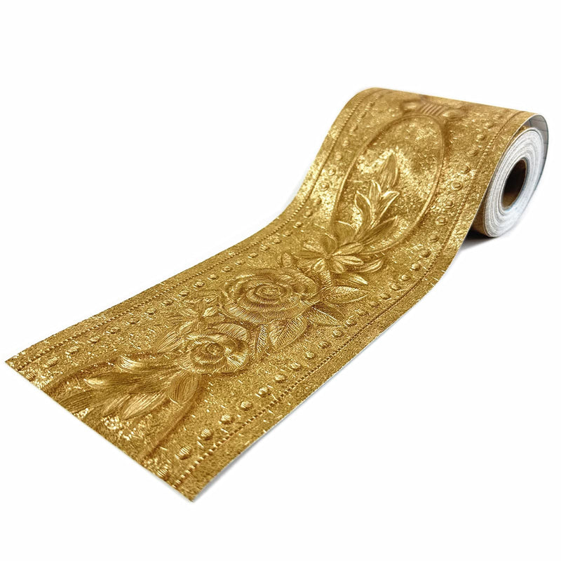 Moyishi 5 Meters Royal Peony 3D Peel and Stick Waterproof Wall Border Easy to Apply (Gold) Gold