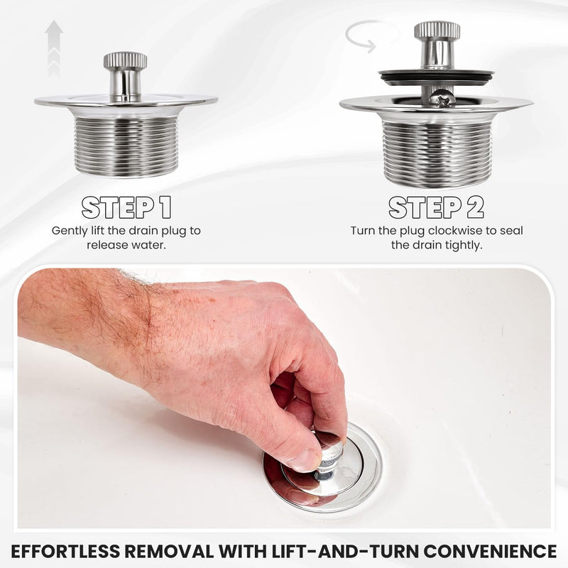 Chrome Bathtub Drain Kit, Lift and Turn - Polished Chrome Tub Drain and Overflow Drain Cover, Plug and Kit for Universal Fit 1-3/8" and 1-1/2" Drains