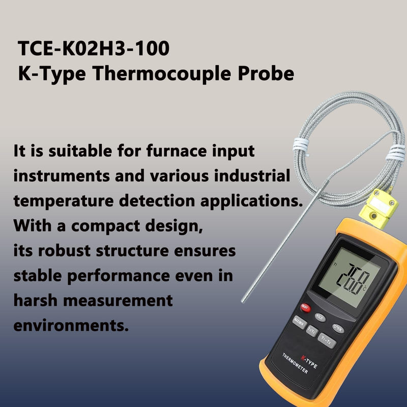 TCE-K02H3-100 K Type Thermocouple Probe Temperature Sensor (2PCS) | 68°F to 1120°F, For K-type Thermocouple, Furnace Input Instruments